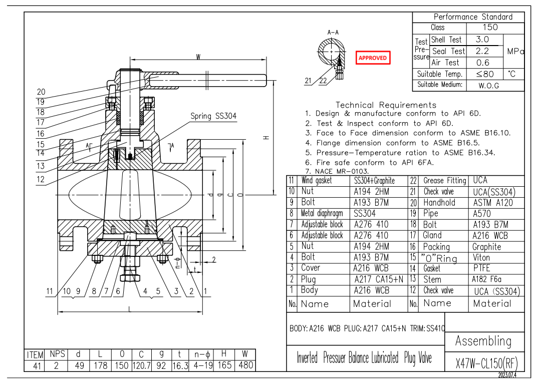 2" 150LB Inverted Pressure Balanced Lubricated Plug Valve, RF, WCB, API6D