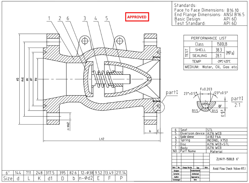 Axial Flow Check Valve 6" 1500LB WCB API6D