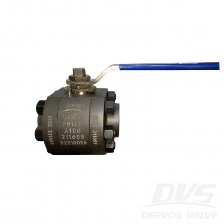 ASME B16.34، DN50 PN160 3 قطع صمام كروي عائم، اتصال F NPT، رافعة، الجسم A105