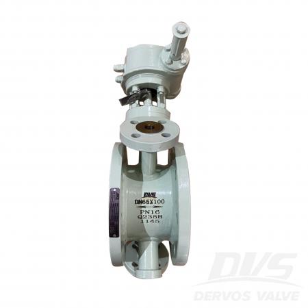 DN100*65 PN16 صمام فراشة معدني ثلاثي مغلف غريب الأطوار، Q235B، EN593، توربين